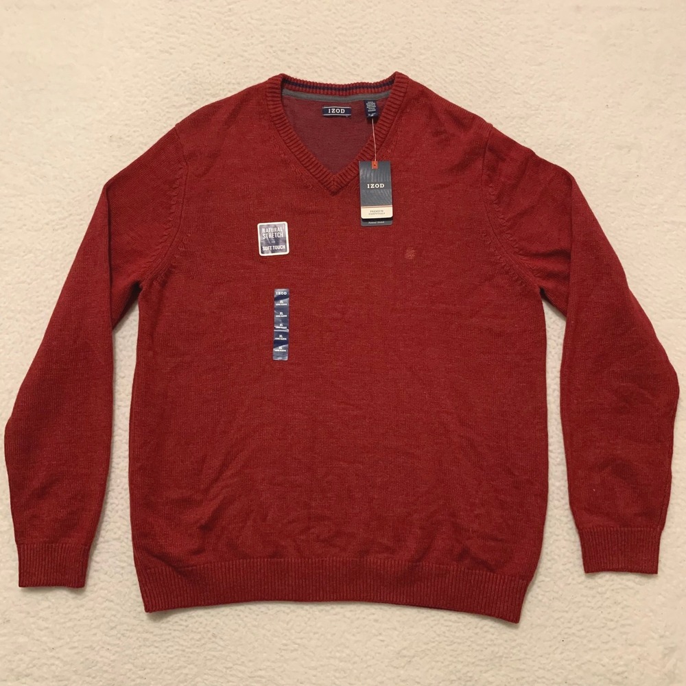 IZOD Premium Essentials V-Neck Sweater Mens XL Biking Red Pullover MSRP $60 NWT!